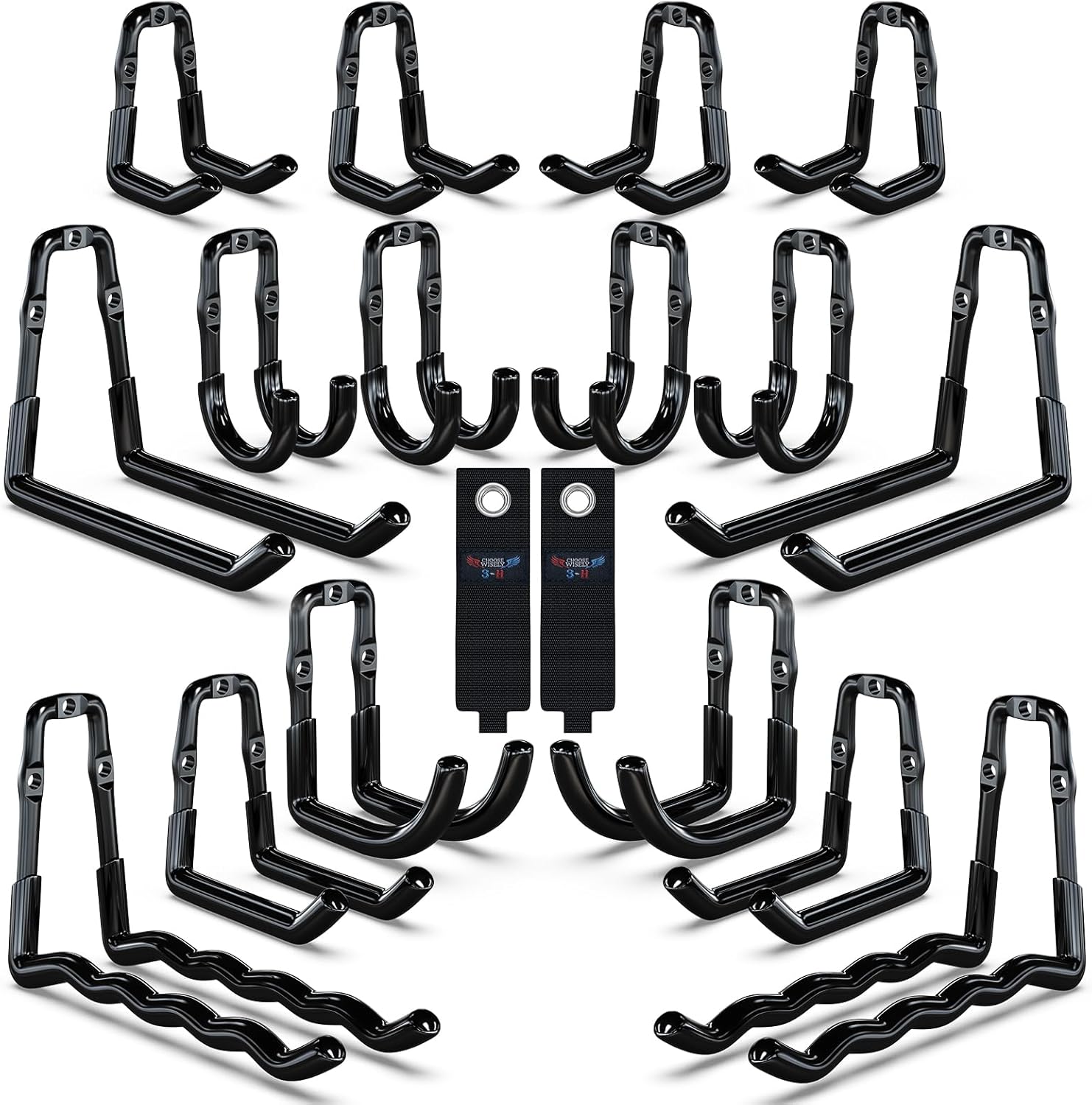 3-H Garage Wall Hooks 18 Pack, One-Piece Construction Garage Hooks Heavy Duty, Garage Accessories & Organizer Wall Mount for Ladders, Weedeaters, Garden Tools (Black)