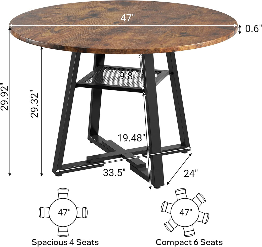 47 Inch Round Dining Table for 4-6 People,Modern Circle Dining Room Table Kit...