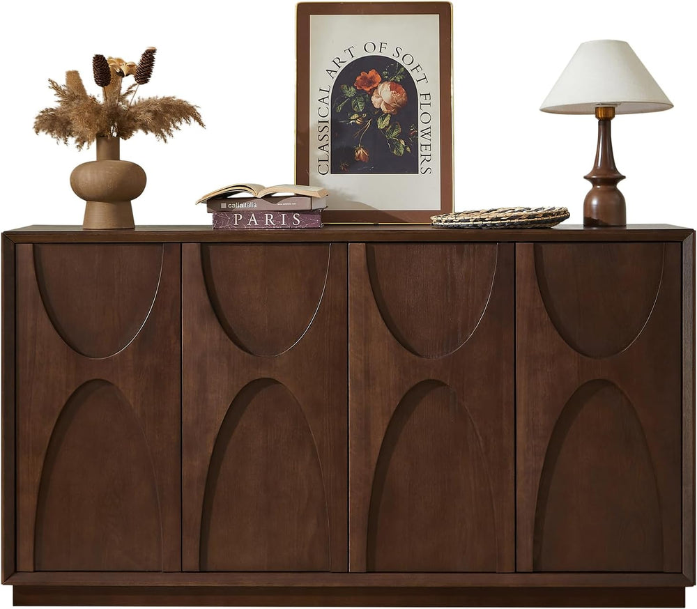 59" Sideboard Buffet Cabinet with Storage, Mid-Century Modern Sculpted D...