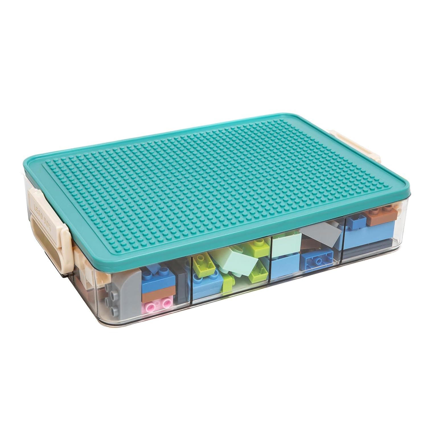 Toys Storage Organizer Bins for Lego, Stackable Toys Organizer, Lego Building Block Storage, Toy Storage Box with 24 Palace Grids, Plastic Stackable Organizer Bins (Green 1layer)