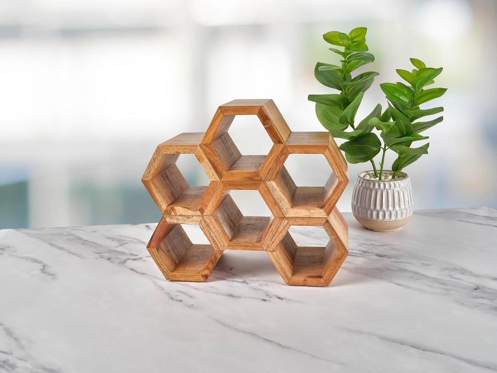 Gourmet Basics by Mikasa Amara Honeycomb 6 Bottle Acacia Wood Wine Rack, 13.7...