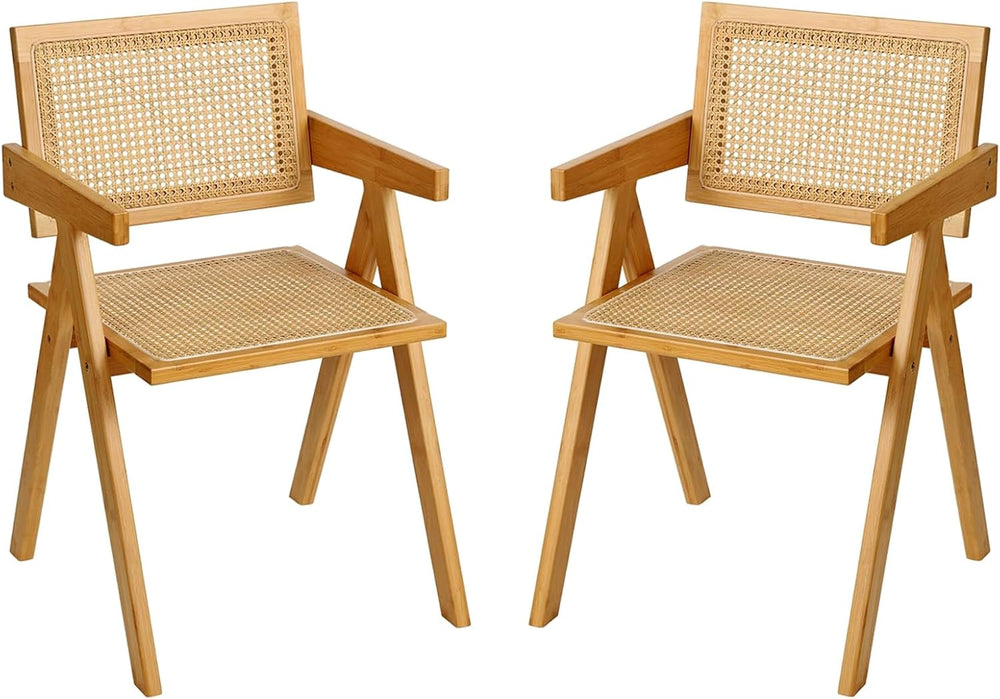 Furlide Rattan Dining Chairs Set of 2, Mid-Century Bamboo Armchairs