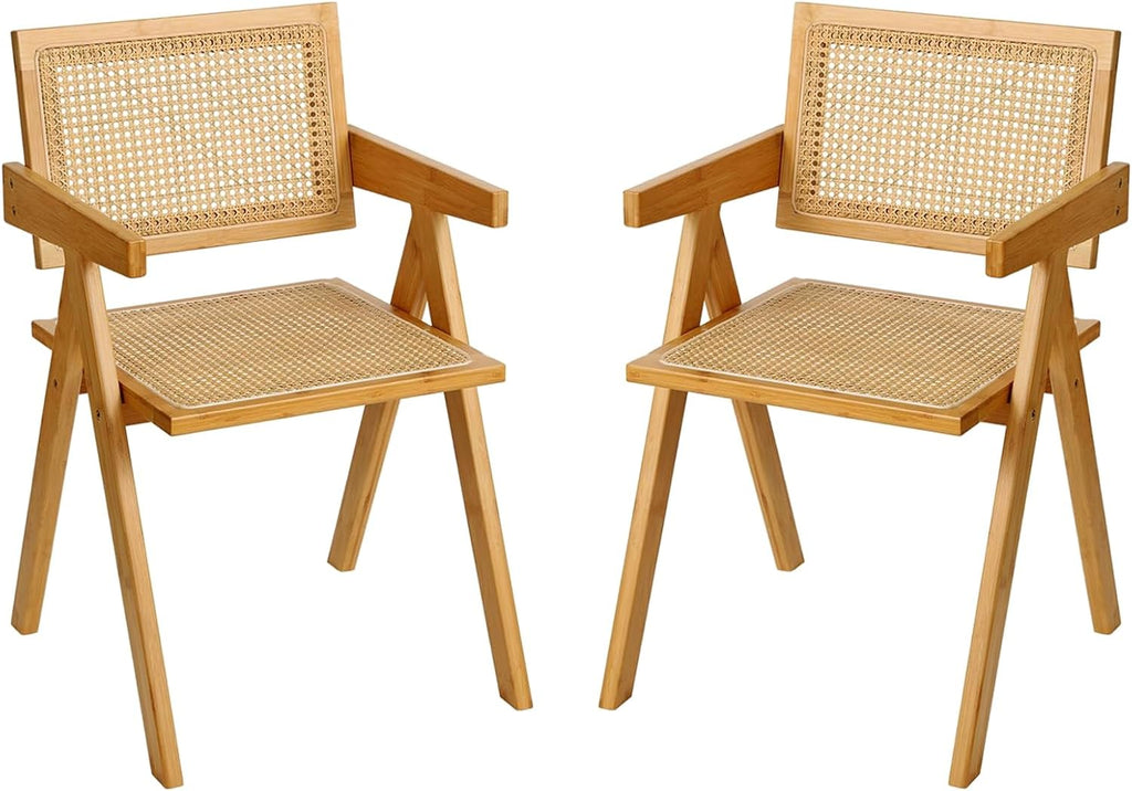Furlide Rattan Dining Chairs Set of 2, Modern Mid Century Accent Chairs, Comfy Armchairs, Outdoor Rattan Chairs with Armrest for Bedroom Living Room Reading Room Dining Kitchen