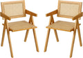 Furlide Rattan Dining Chairs Set of 2, Modern Mid Century Accent Chairs, Comfy Armchairs, Outdoor Rattan Chairs with Armrest for Bedroom Living Room Reading Room Dining Kitchen