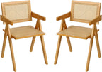 Furlide Rattan Dining Chairs Set of 2, Modern Mid Century Accent Chairs, Comfy Armchairs, Outdoor Rattan Chairs with Armrest for Bedroom Living Room Reading Room Dining Kitchen