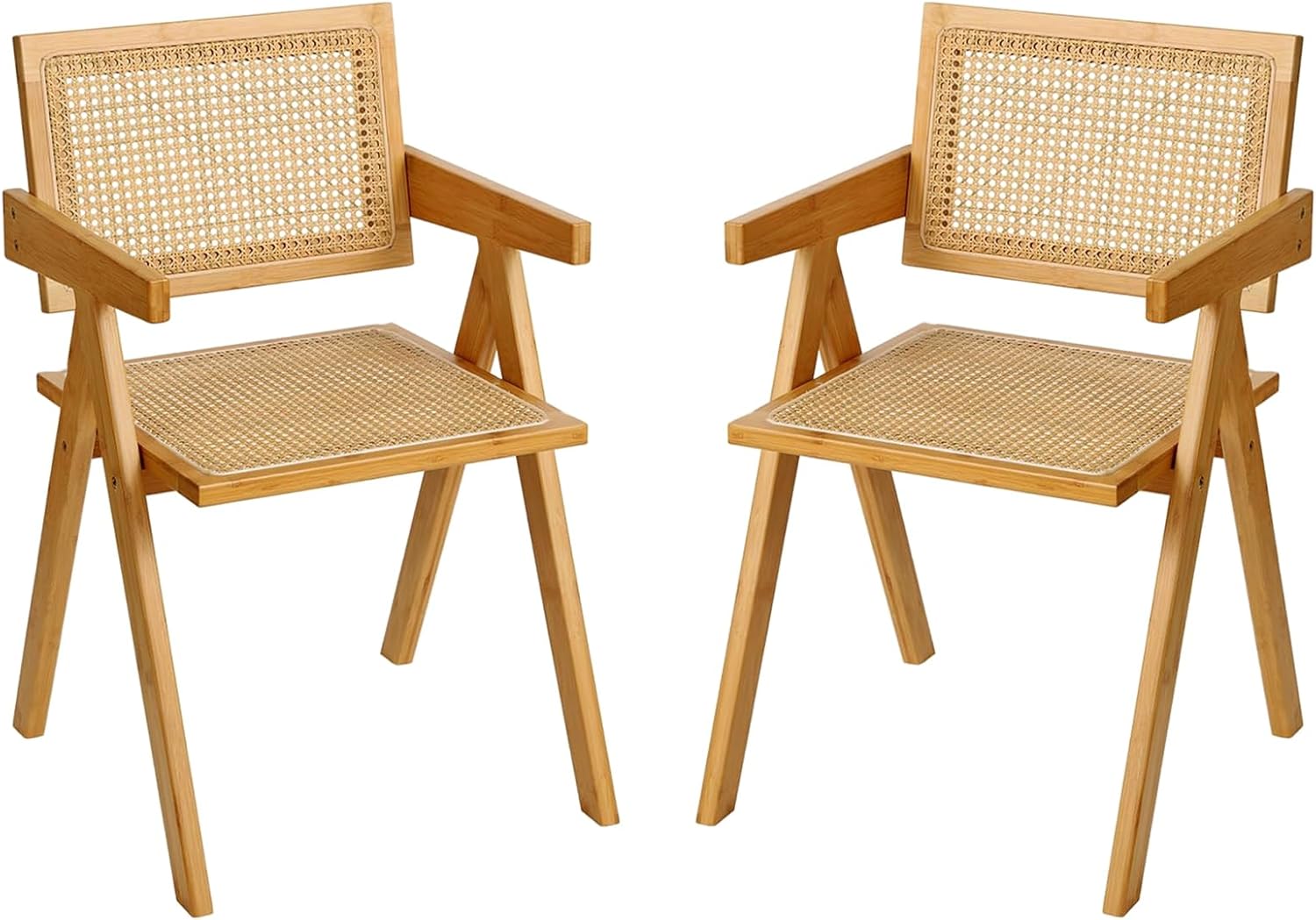 Furlide Rattan Dining Chairs Set of 2, Modern Mid Century Accent Chairs, Comfy Armchairs, Outdoor Rattan Chairs with Armrest for Bedroom Living Room Reading Room Dining Kitchen