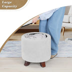 Athena Collection 15 Inch Small Ottoman with Storage, Round Linen Fabric Storage Ottoman Foot Rest with Removable Lid, Multipurpose Footstool Footrest for Living Room, Bedroom, Dorm, Grey