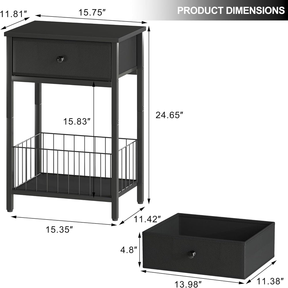 Small nightstand, Bed Side Tables Bedroom, Black Side Table, end Table with D...