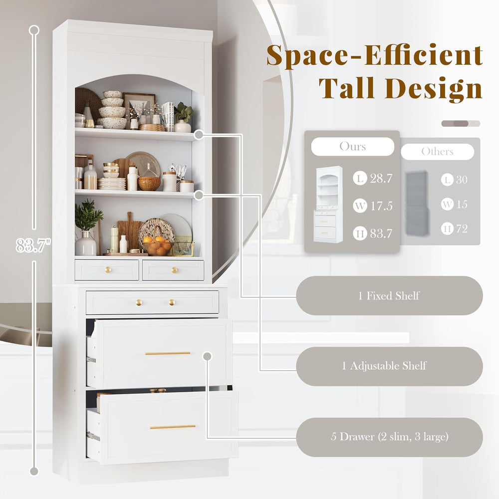 83.7inch High Modern Kitchen Pantry, Freestanding Tall Kitchen Hutch with 5 S...