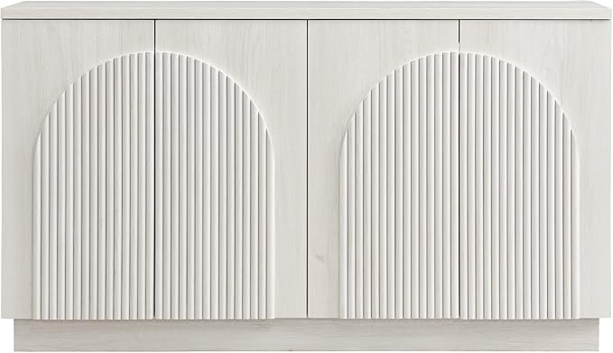 Yechen Fluted TV Stand with Arched Reeded Design Doors, Modern Entertainment Center with Storage for Up to 98", TV Media Console, TV Cabinet for Living Room, Bedroom/White Oak(2 PCS)
