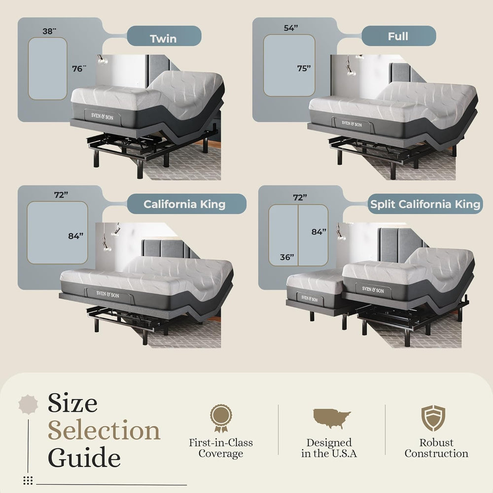 Sven & Son Classic Adjustable Bed Base, Head and Foot Lift, Massage, Unde...