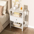 Lerliuo Nightstand Set of 2 with Charging Station and USB Ports, 3-Tier Storage End Table with Drawer Shelf, Night Stand for Small Spaces, Wood Bedside Table for Living Room, Bedroom - Elegant White