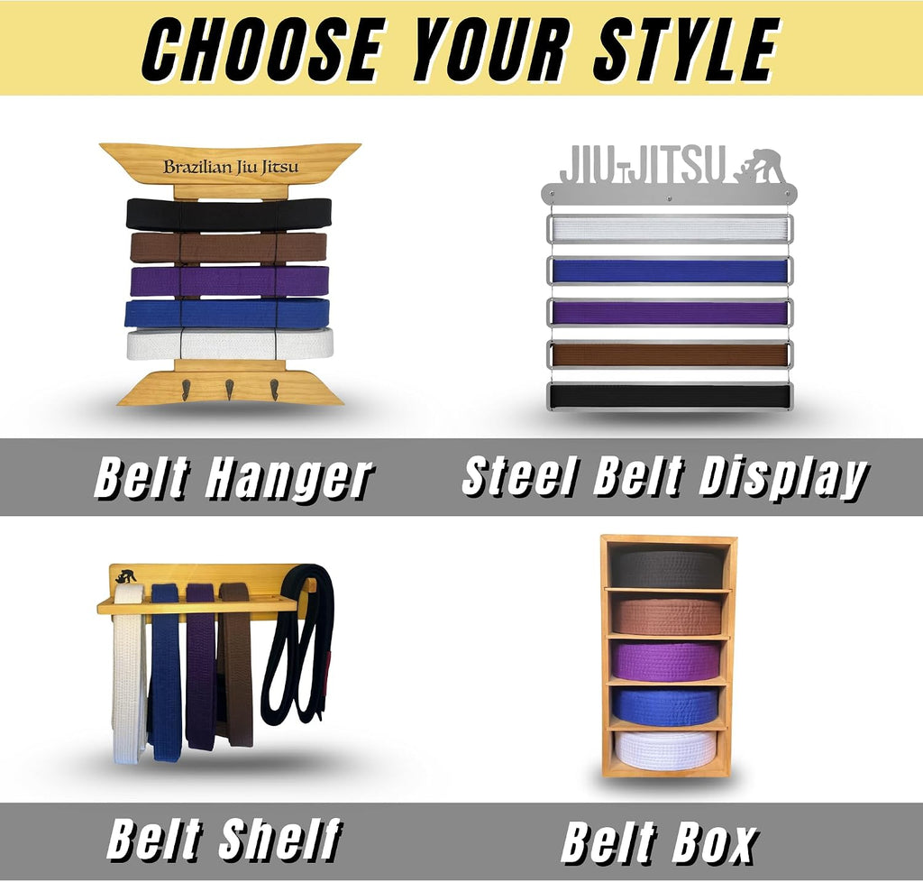 Alley Cats Brazilian Jiu Jitsu Belt Display | Pine Belt Box | 5 BJJ Belt Display Case | White to Black Belt Rack | Martial Arts Jiu Jitsu Belt Holder | Gifts for Jiu Jitsu Practitioners | OSS