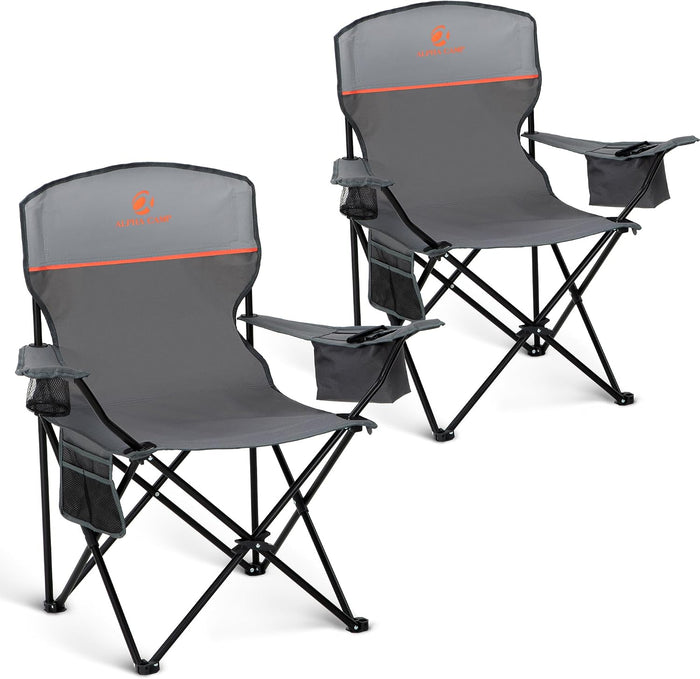 2 Pack Folding Camping Chairs Outdoor Lawn Chair Support 250lbs Gray