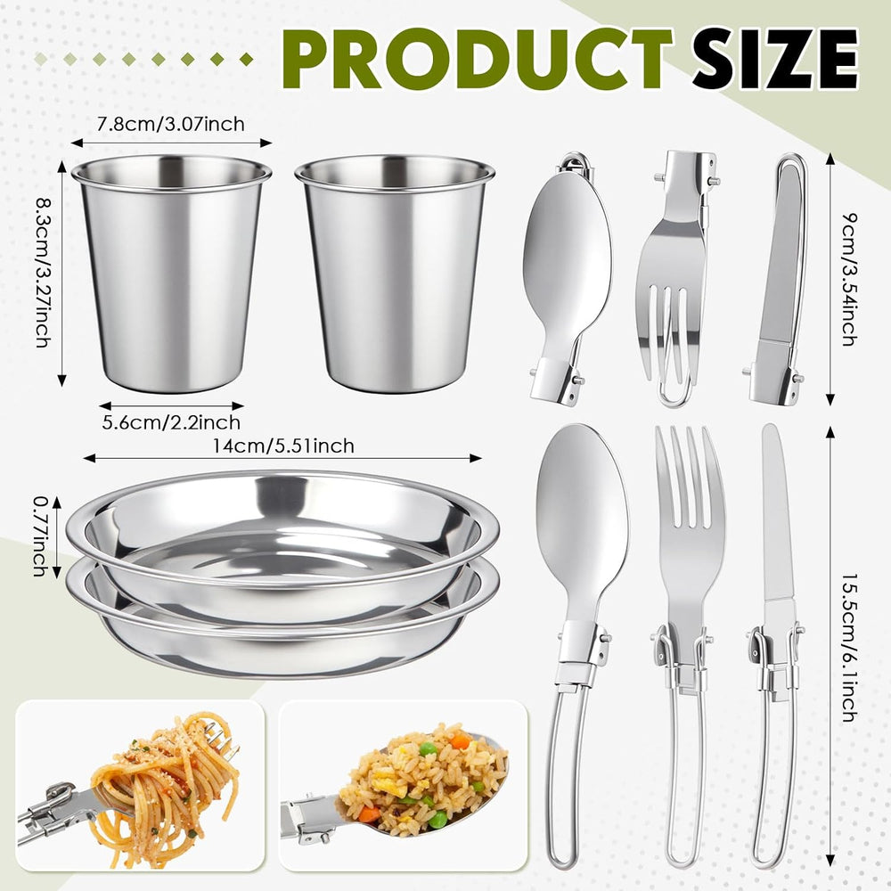 18-Pcs Camping Cookware Mess Kit for 2, Non-Stick Lightweight Pot Pan Set wit...