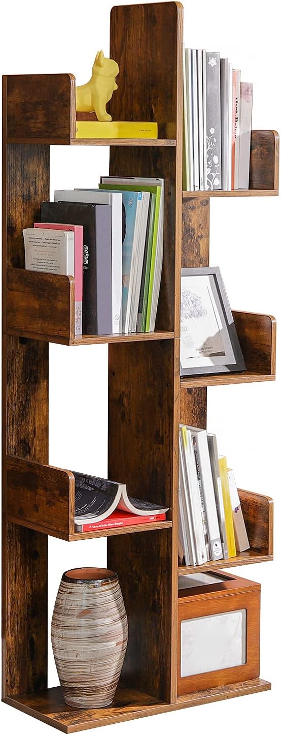 VASAGLE Bookcase, Tree-Shaped Bookshelf with 8 Storage Shelves, Rounded Corne...