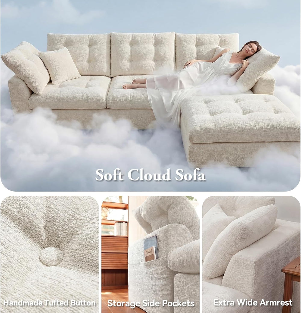 110" Oversized Cloud Sectional Couch, Modular Chenille L-Shaped Compress...