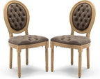 PU Leather Upholstered Dining Chairs Set of 2 French Country Round Back Kitchen Side Chairs with Nailhead Trim and Wood Legs for Dining Room, Kitchen, Restaurant(Brown)