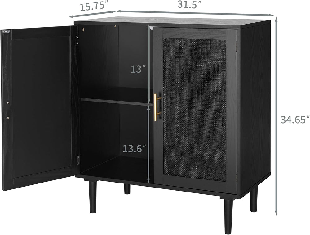Finnhomy Sideboard Buffet Kitchen Storage Cabinet with Black Painted Rattan D...