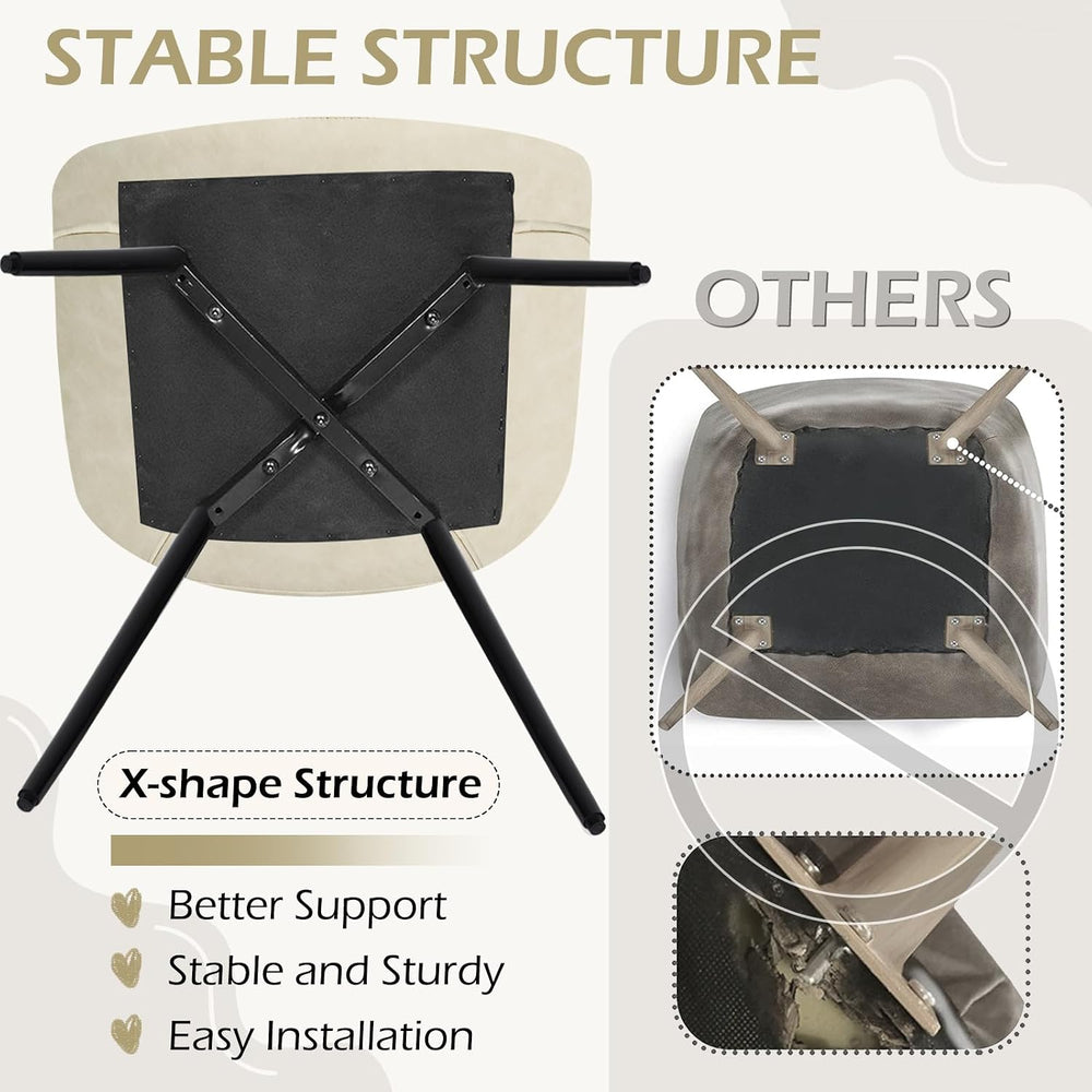 ECOTOUGE Beige 6-Piece Mid-Century Modern Faux Leather Dining Chairs | Comfy ...