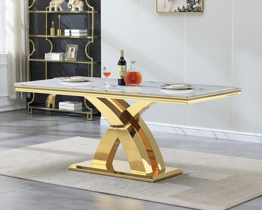 Modern Marble Dining Table for 6-8, 68" Faux Marble Kitchen Table with G...