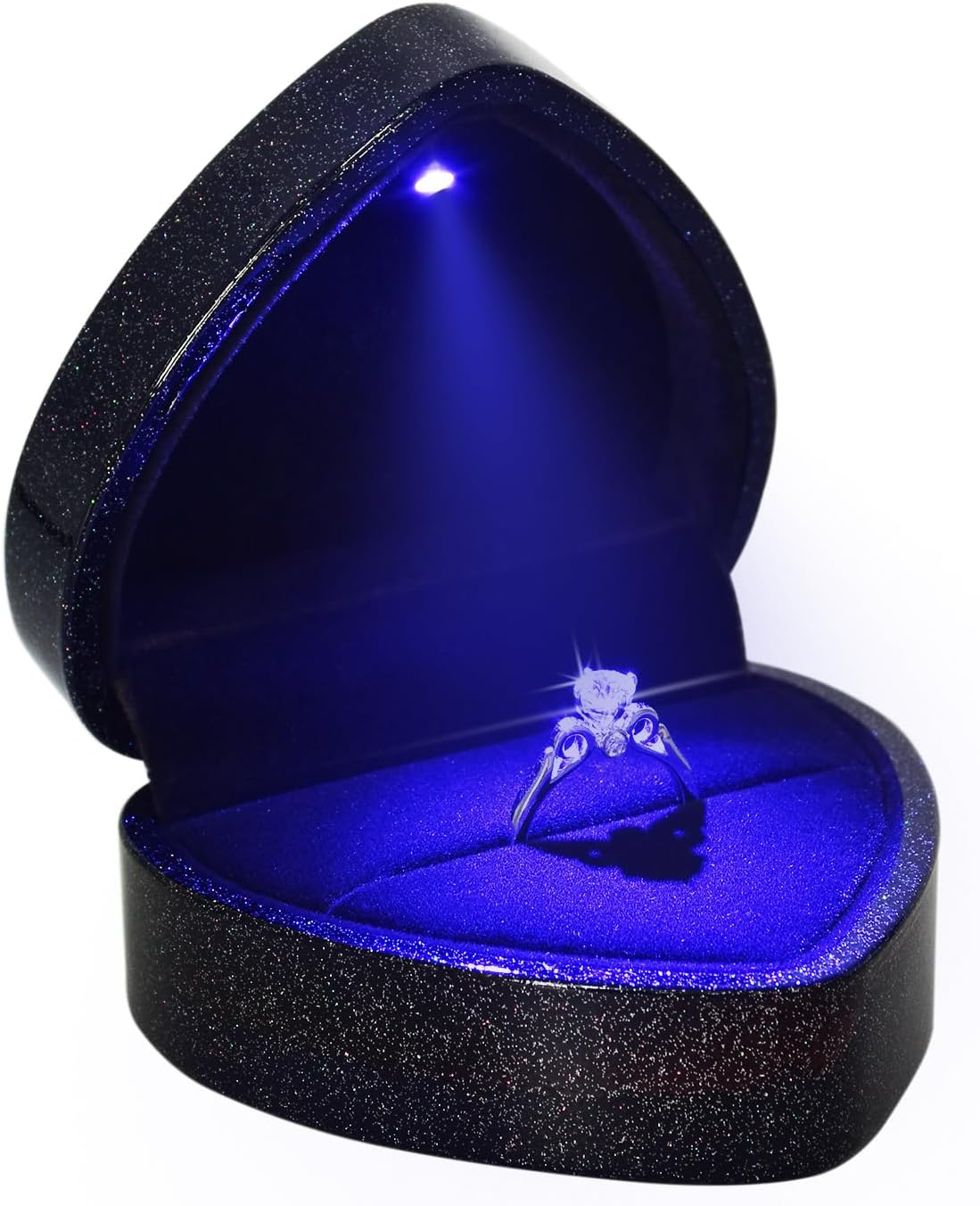 Luxury LED Lighted Ring Box - Heart Shaped Elegant Starry Sky Ring Case for Wedding Rings, Perfect for Engagement, Proposal, Anniversary, Ceremony, and Gift Giving