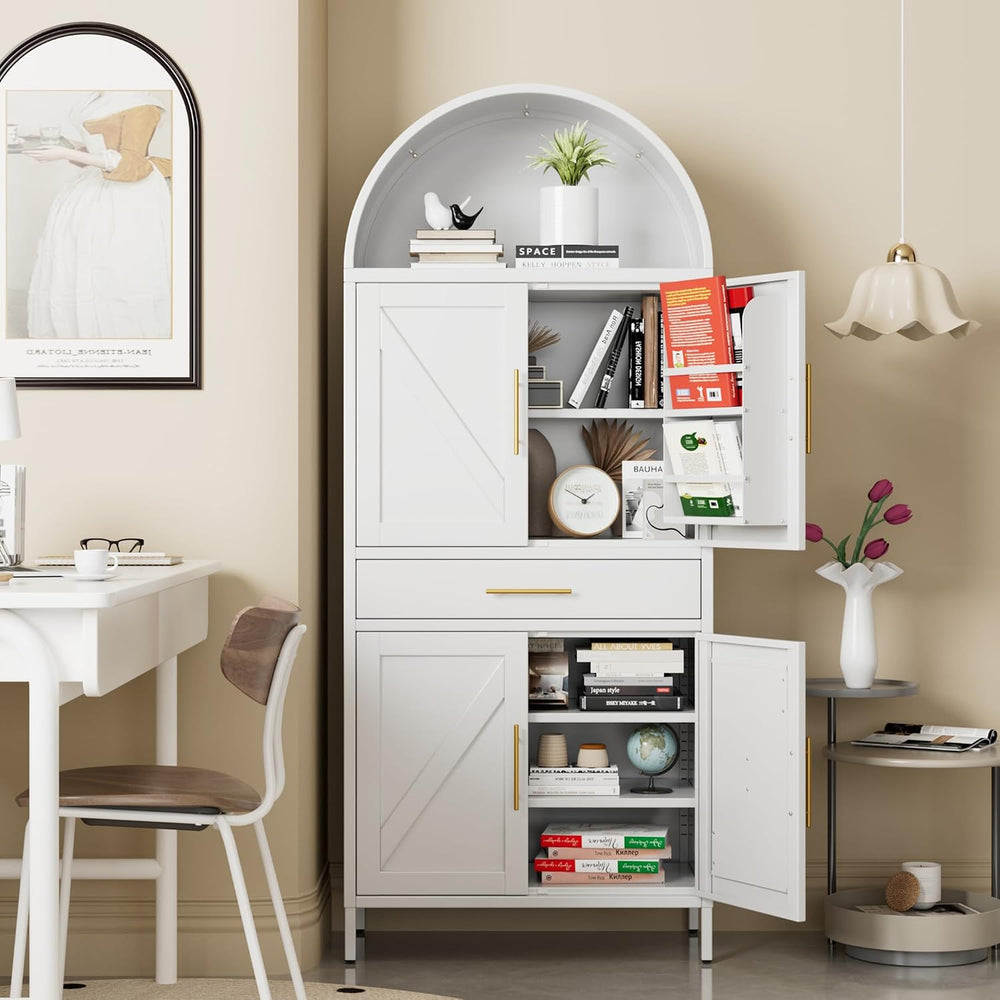 73”H Metal Arched Kitchen Pantry Cabinet with 1 Drawer, Farmhouse Pantry Cabi...