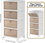 4 Tier Stackable Storage Bins with Lids, 28Qt Plastic Storage Containers with Magnetic Doors & Wheels, Convenient Storage Bins Closet Organizers, Rigid Household Organization for Home