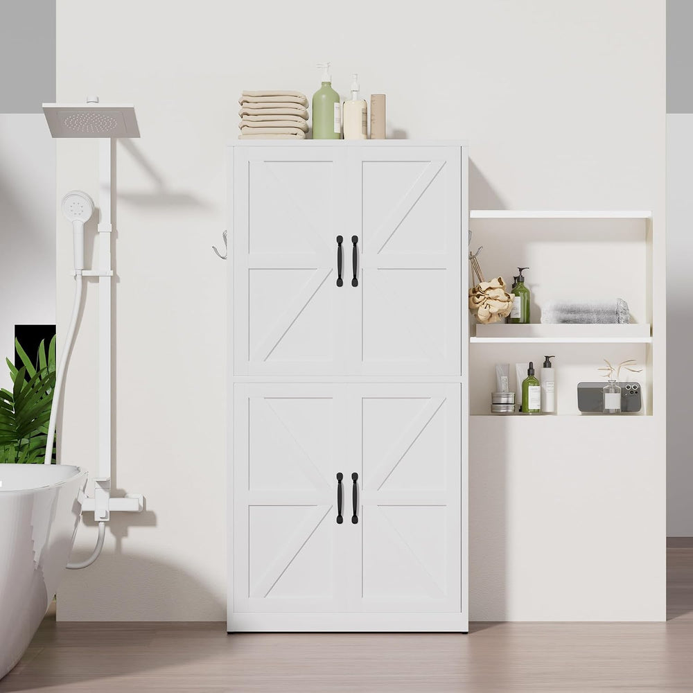 White Steel Kitchen Pantry Storage Cabinet with Adjustable Shelves Heavy Duty...