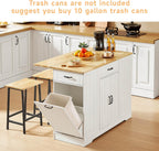 ONBRILL Stationary Kitchen Islands Include 2 Chairs, 47" Kitchen Island with Drop Leaf, Home Bar Table with Spice Rack & with Trash Cabinet, Island Table for Dining Room with Power Outlet, White