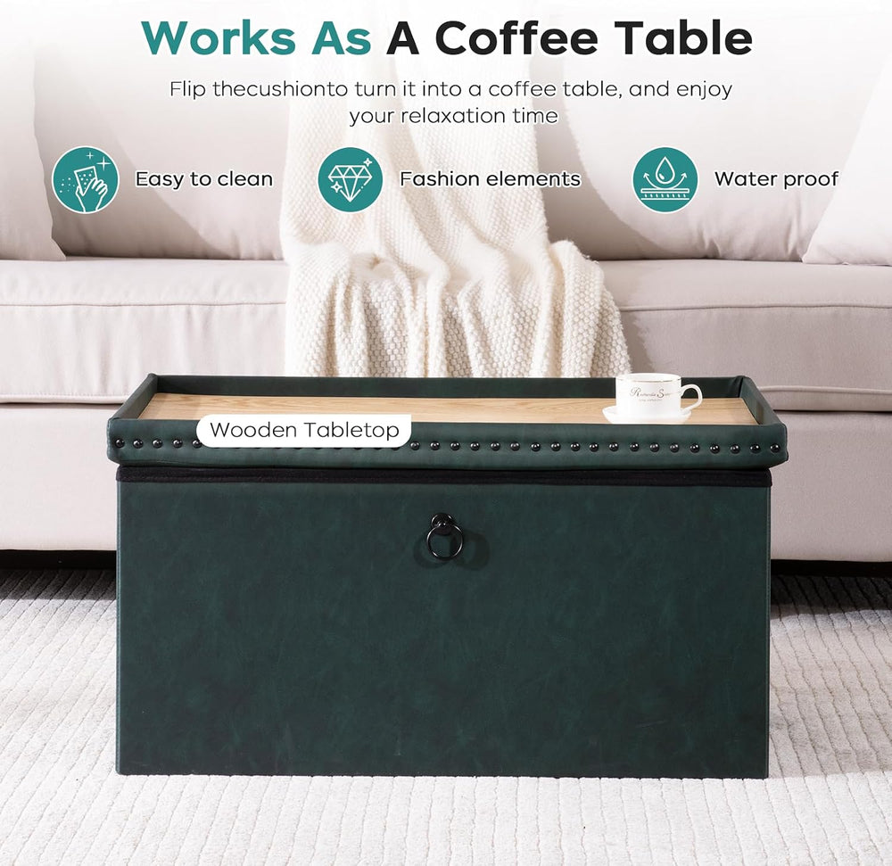 oakvivo Folding Storage Ottoman Bench, Leather Foot Rest Stools with Rivet De...