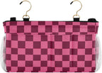 Checkered Hot Pink Bedside Caddy for Dorm Bed Bedside Hanging Caddy Bag Iron Frame Storage Organizer Pocket for Bunk Home College Hospital Beds 2 Hooks