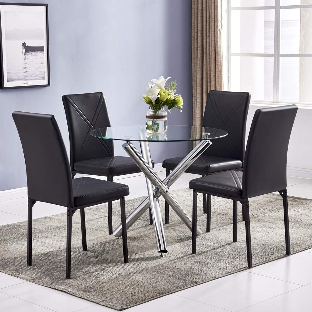 Modern Round Dining Table for 2 4 People, 36 in Glass Kitchen Dining Room Tab...