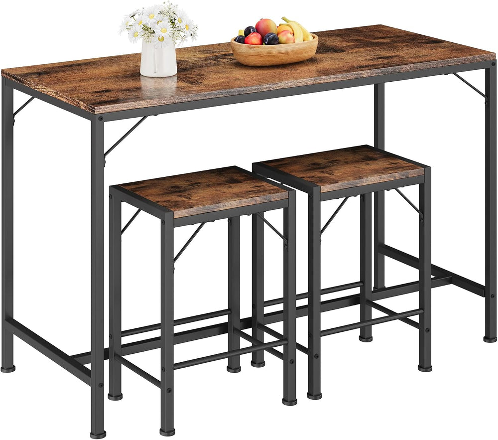 Homeiju Bar Table and Chairs Set, Dining Table with 2 Stools | Space-Saving P...