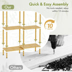 Book Shelf, 4 Tier Bamboo Bookshelf, Tall Bookcase with 8 Open Display Shelves Storage Organizer, Adjustable Bookshelves Standing Shelf Units for Bedroom, Living Room, Bathroom, Home Office