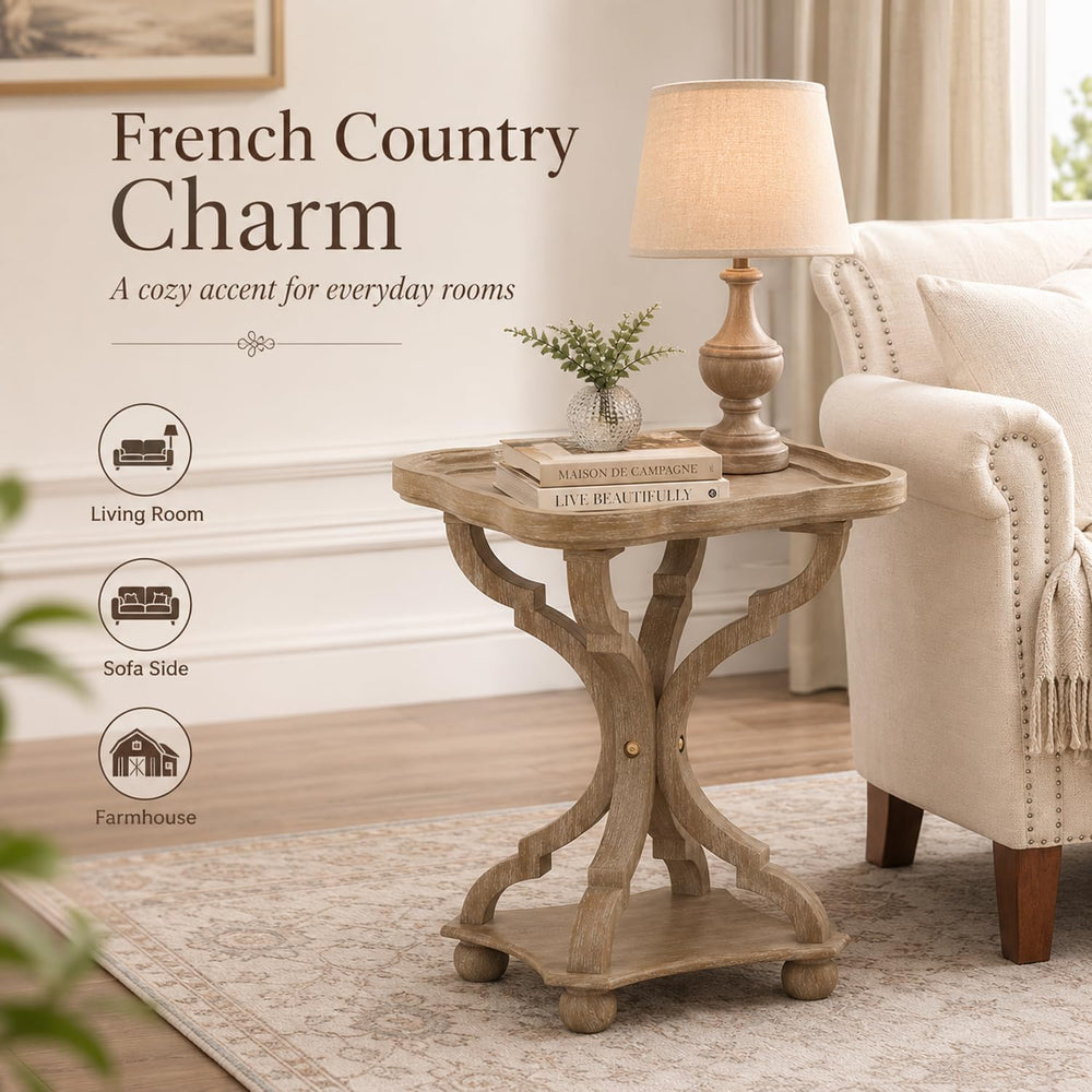 French Country Accent Table, Farmhouse Side Table (Natural B) | 19 Inch Fir W...