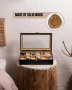 Watch Box, Watch Case for Men Women with Large Glass Lid, Wooden Watch Display Storage Box with 12 - Slots, Charcoal Black Mens Watch Box Organizer