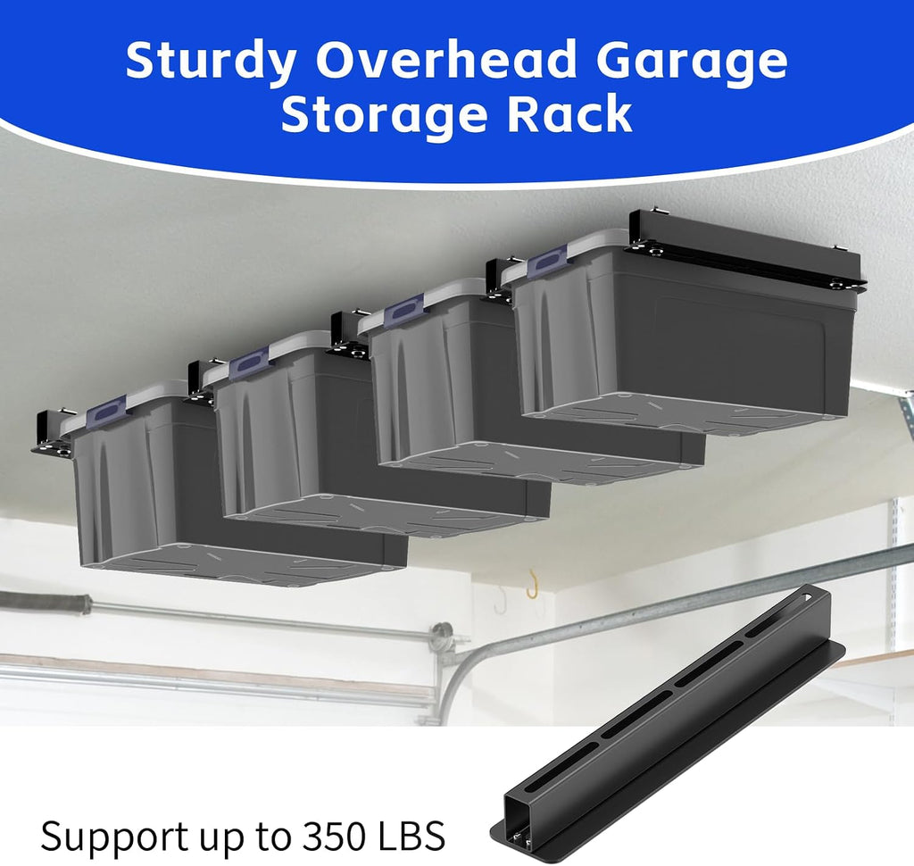 5 Pack Overhead Storage Rack, Ceiling Rack for Utility Bins Organization, Heavy Duty Garage Storage Supports Most Containers (for 4 Bins)