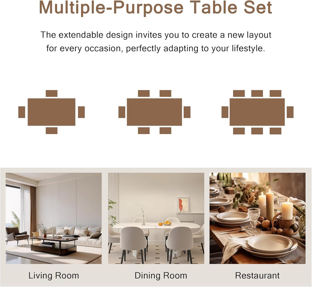 Einhomn 7-Piece Dining Table Set, 63" Extendable Kitchen Room Table with...