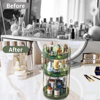 360 Rotating Perfume Organizer,3 Tier Large Capacity Make Up Organizers and Storage,Makeup Organizer for Bathroom,Cosmetic Perfume Stand Holder (Green-3 Tier)