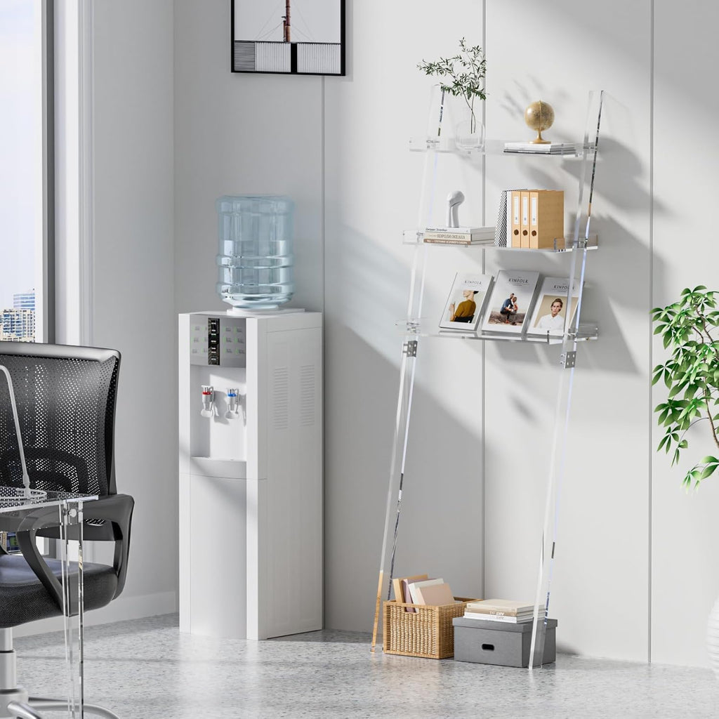 3 Tier Acrylic Ladder Shelf, Modern Clear Bookshelf with Open Shelves, Modern Acrylic Bookcase for Bathroom, Living Room, Kitchen, Office, Bedroom, 9.84" D x 24.96" W x 69.69" H