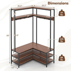 Tangkula Corner Hall Tree, 70 Inch Coat Rack with Bench and Shoe Storage, Entryway Furniture with 7 Hooks, Heavy Duty Metal Frame, Space Saving Clothes Rack Shoes Shelf Organizer (Brown)