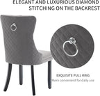 Velvet Dining Chairs Set of 6, Upholstered Dining Room Chairs with Nailhead Trim, Sillas de Comedor Modernas 6, Wooden Kitchen Chairs for Dining Room, Living Room, Kitchen, Bedroom, Grey