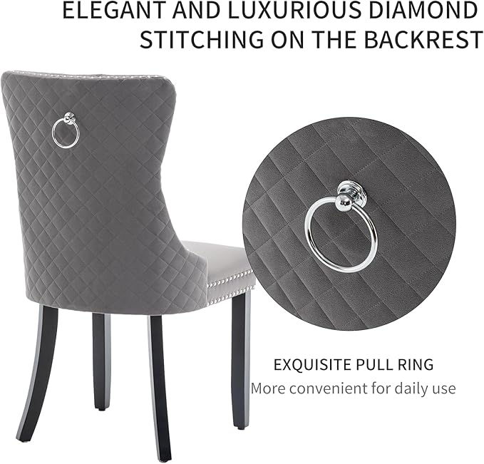 Velvet Dining Chairs Set of 4, Upholstered Dining Room Chairs with Nailhead Trim, Sillas de Comedor Modernas 4, Wooden Kitchen Chairs for Dining Room, Living Room, Kitchen, Bedroom, Grey
