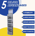 Over The Door Organizer 6 Tier with 12 Pockets & Reinforced Hooks - 59" Hanging Storage Organizer for Bathroom, Nursery, Pantry & Laundry (Light Grey)