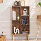 LEYAOYAO 5 Cube Small Bookshelf,3 Tier Mid-Century Bookcase with Legs,Wood Bookshelves Storage Organizer Shelf,Narrow Book Shelves,Brown Bookcases