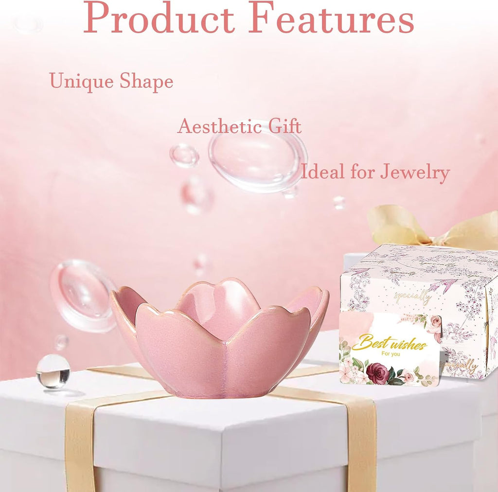 Jewelry Dish Birthday Christmas Gifts For Women Ceramic Ring Holder Jewelry Tray Vanity Organizer Pink Room Decor Aesthetic Dorm Bathroom Decor Decorative Trinket Dish for Rings Earrings Necklaces
