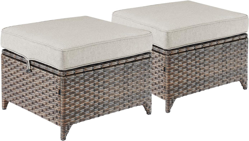 Outdoor Wicker Ottomans Rattan Footrests - Heavy Duty Outside Resin Rattan La...