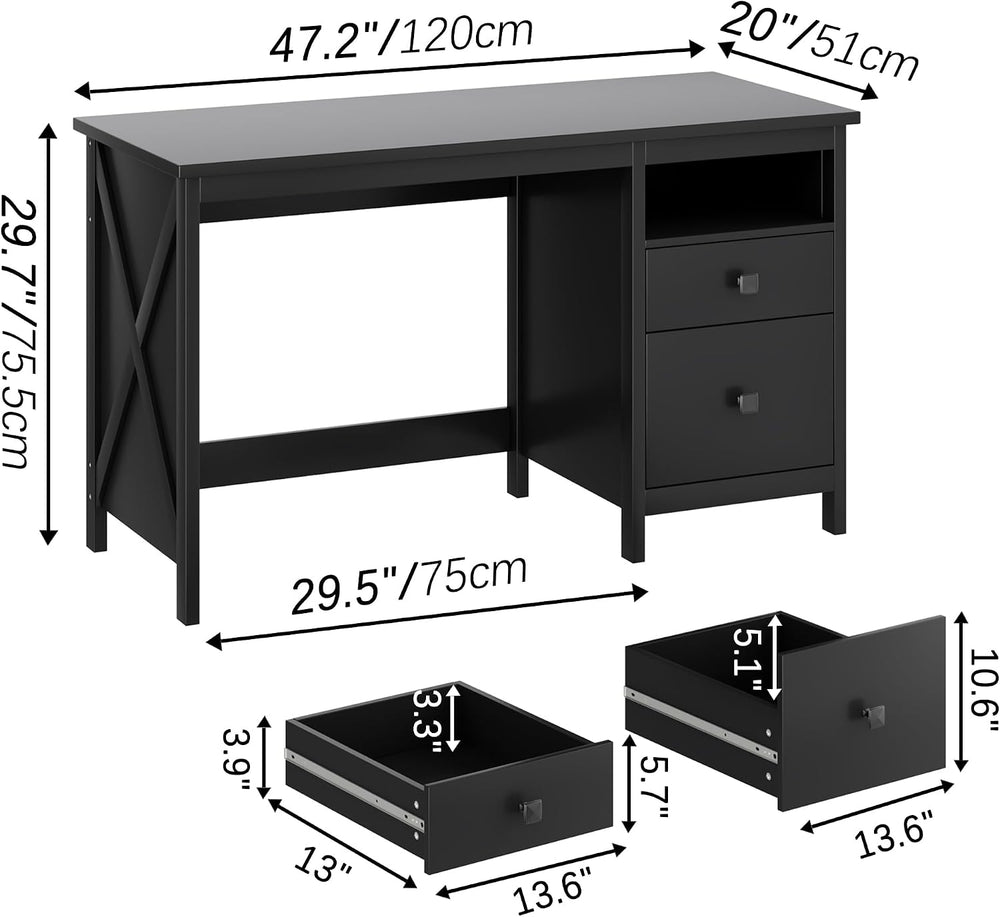 BHG 47.2" Farmhouse Desk with Drawers,Computer Desk for Home Office,Black