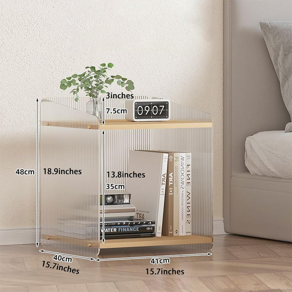 Acrylic and Wood End Table with 2-Tier Storage, Side Table for Couch Dinner C...